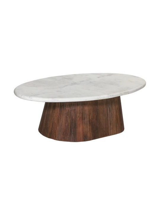 Oval Central Coffee Table Purger Made of Solid Mango Wood White Marble W120xL70xH38cm