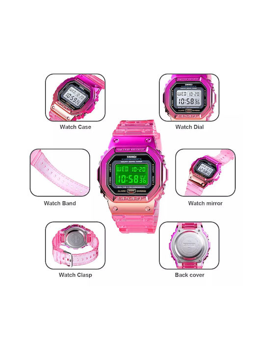 Skmei Vortex Digital Watch with Pink Rubber Strap