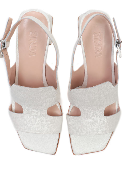 Zinda Leather Women's Sandals White with Medium Heel