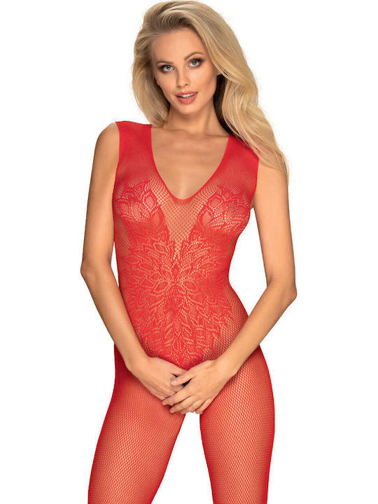 Obsessive Sexy Bodystocking Mesh with Open Crotch Plus Size Red