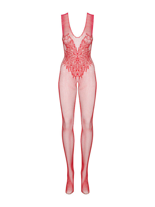 Obsessive Sexy Bodystocking Mesh with Open Crotch Plus Size Red