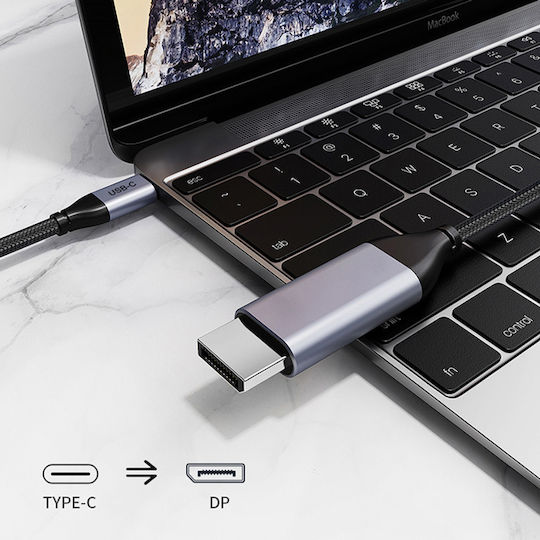 Cabletime Geflochtenes Video Kabel USB Typ-C männlich - DisplayPort Schwarz 1,2 m CT-CMDP2-S1.2S