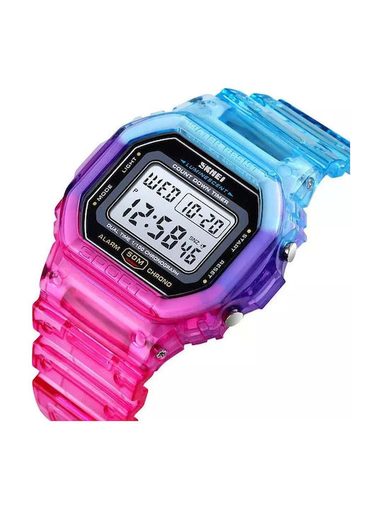 Skmei Vortex Ψηφιακό Γυναικείο Ρολόι 13mm Χρονογράφος Μπαταρίας με Φούξια Καουτσούκ Λουράκι