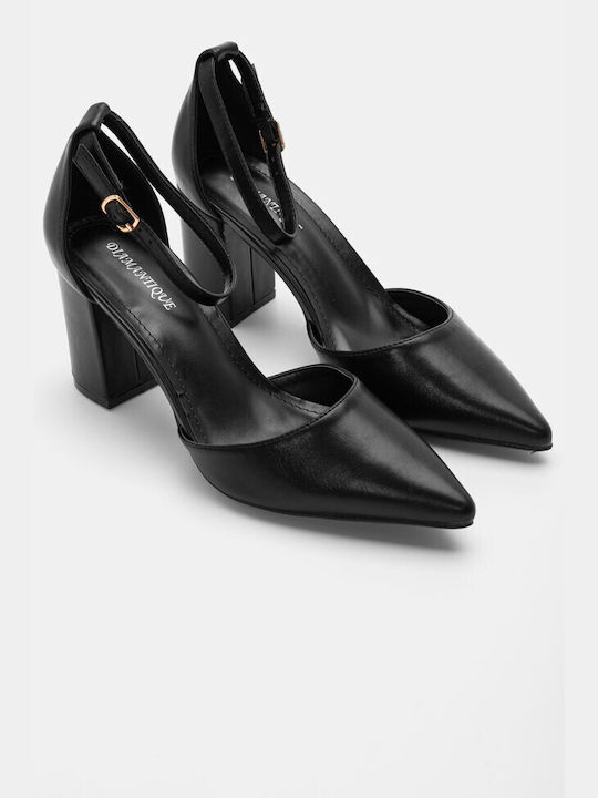 Luigi Synthetic Leather Pointed Toe Black High Heels with Strap