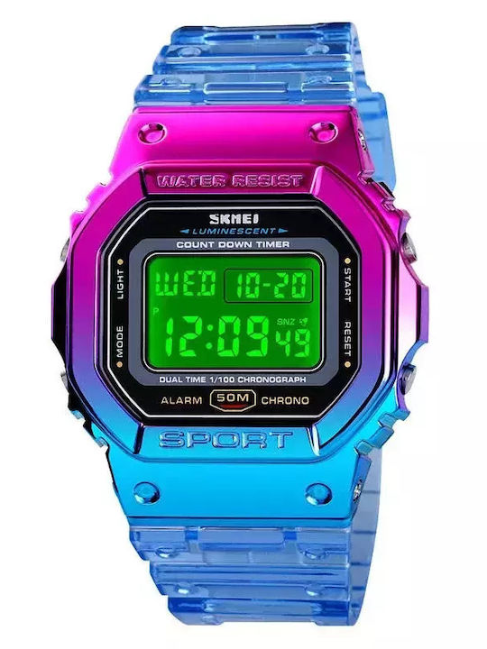 Skmei Vortex Ψηφιακό Γυναικείο Ρολόι 44mm Χρονογράφος Μπαταρίας με Μπλε Καουτσούκ Λουράκι
