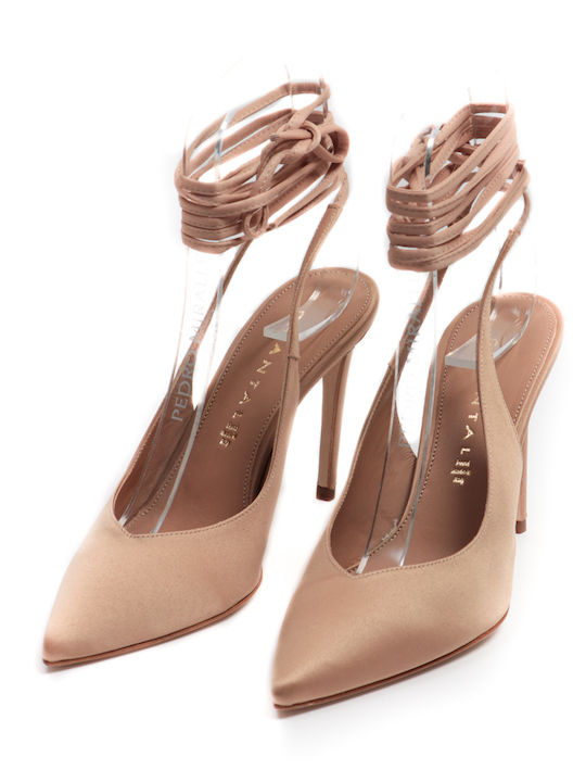 Up Leather Beige High Heels