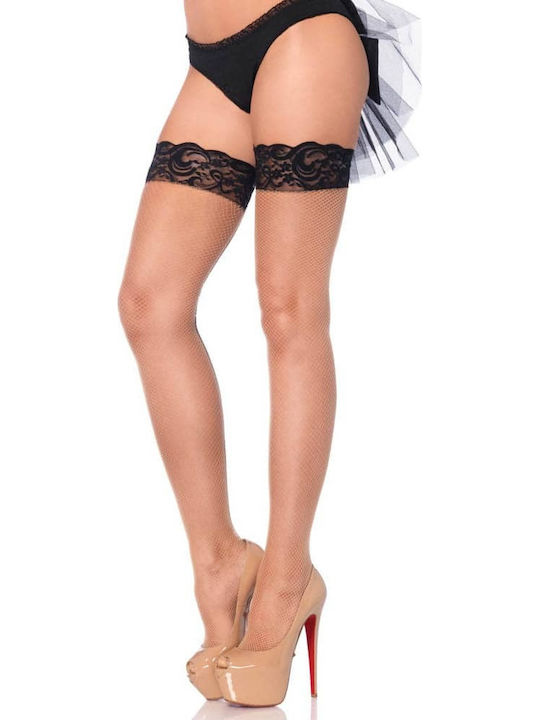 Leg Avenue Dresuri Sexy Bej Cu Dantelă Sus Cu Cusătură Pe Spate Model Plasă Până Deasupra Coapsei