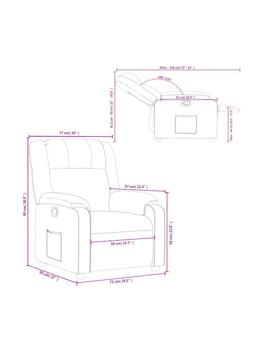 Relax Armchair with Footstool from Leatherette Bordeaux 77x95x99cm