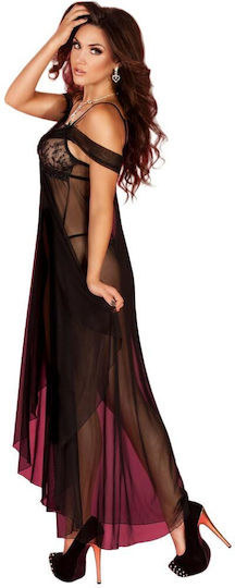 Chilirose Sexy Σετ με Ρόμπα με Δαντέλα & Διαφάνεια Black