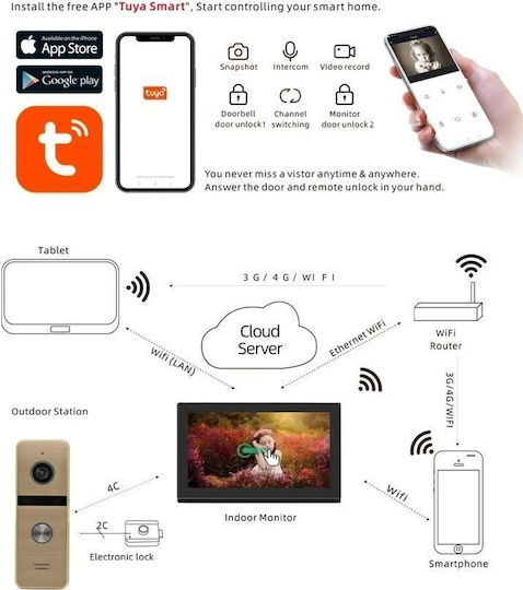Joytimer Wireless Video Intercom Set Wi-Fi Black