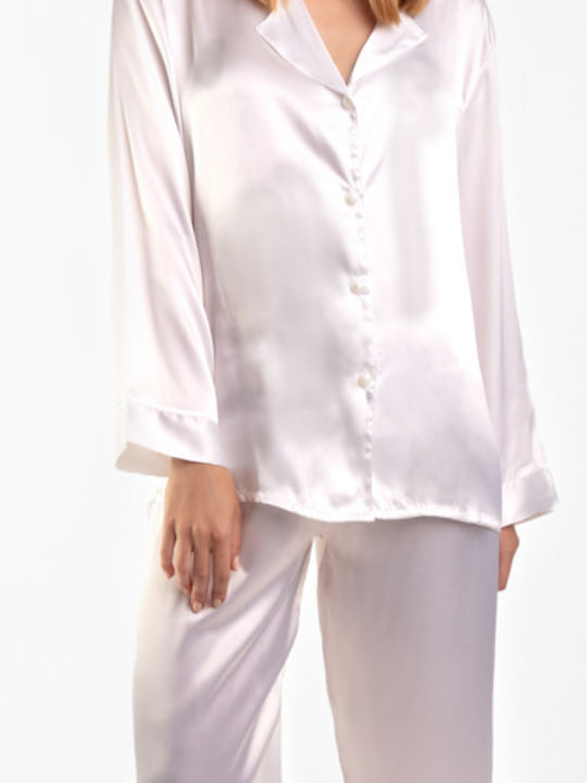 Elite Winter Damen Pyjama-Set Satin,σατεν Ecru