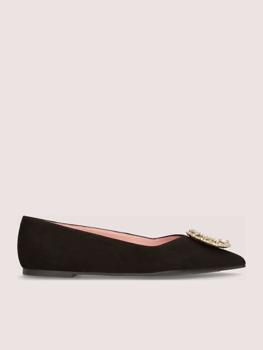 Ella Leather Women's Ballerina Shoes in Black Color