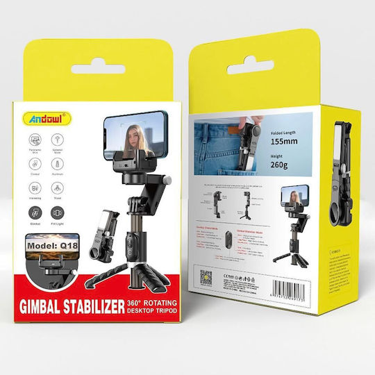 Andowl Q18 Selfie Stick Τρίποδο Κινητού Bluetooth με Φωτισμό Μαύρο