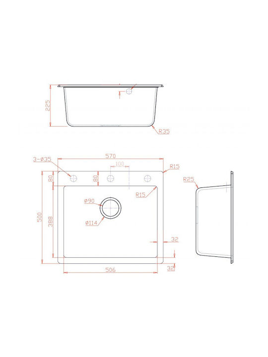 Inter Ceramic Ένθετος Νεροχύτης Inox Μ57xΠ50cm Μαύρος
