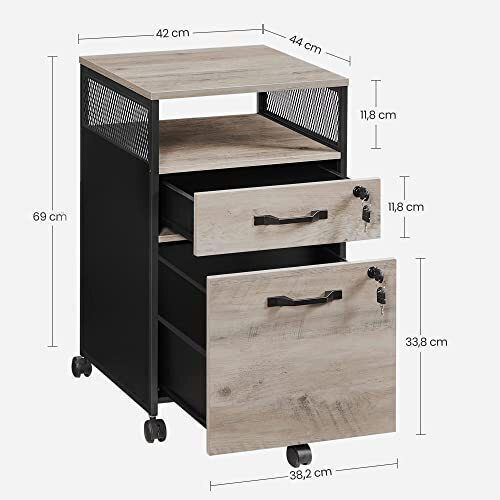 Cabinet de Birou din MDF & Metal cu Roți & Sertare Grey Black 42x44x69cm