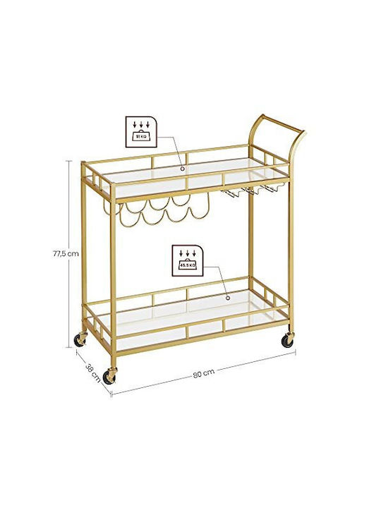 Vasagle Free Standing Glass Wine Cabinet with Wheels Gold 80x38x77.5cm