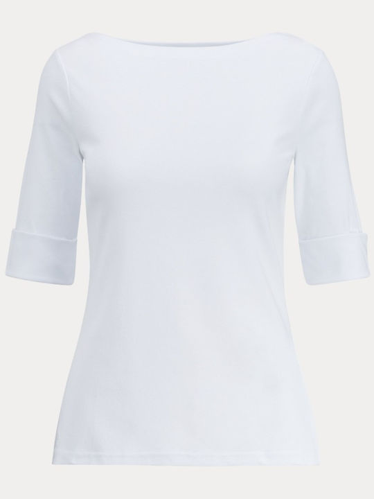 Women's Blouse Cotton with 3/4 Sleeve & Boat Neckline White