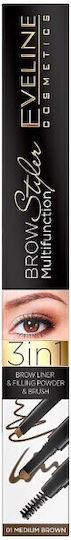 Eveline Brow Styler Multifunktion 3in1 Dreieckiger Automatischer Bleistift Augenbrauen-Make-up 01 Mittleres Brauntönen