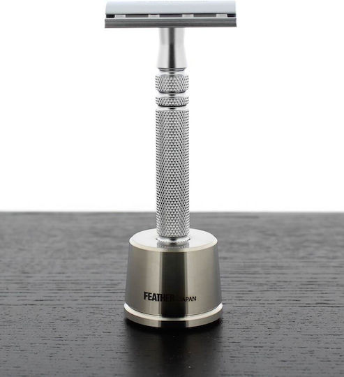 Feather All Stainless Steel Double-Edge AS-D2S Ξυραφάκι Ασφαλείας Ανοιχτού Τύπου για Ευαίσθητες Επιδερμίδες με Βάση