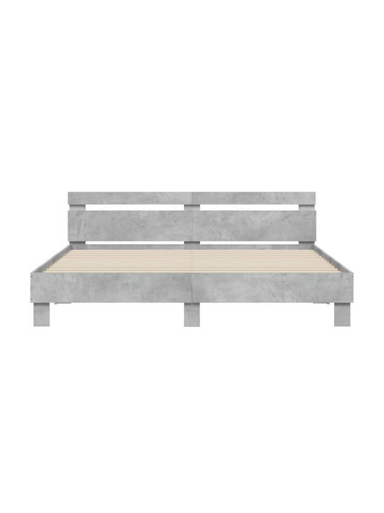 Bed Queen Wooden Grey Concrete with Slats for Mattress 160x200cm