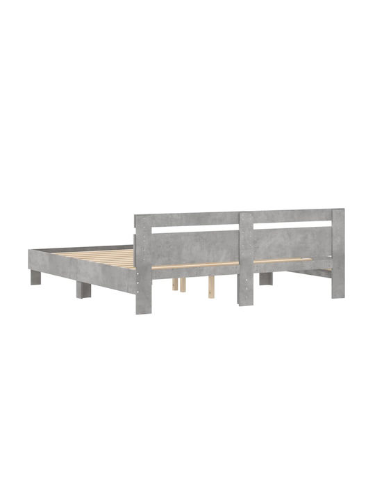 Bed Queen Wooden Grey Concrete with Slats for Mattress 160x200cm