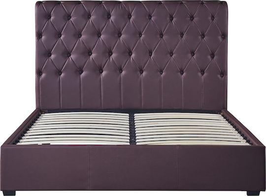 Arabis Pat Dublu Tapițat cu Piele Ecologică Maro cu Lamele pentru Saltea 150x200cm