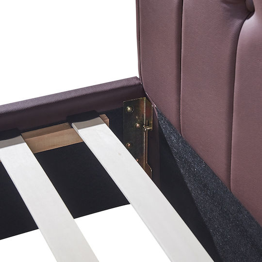 Arabis Pat Dublu Tapițat cu Piele Ecologică Maro cu Lamele pentru Saltea 150x200cm