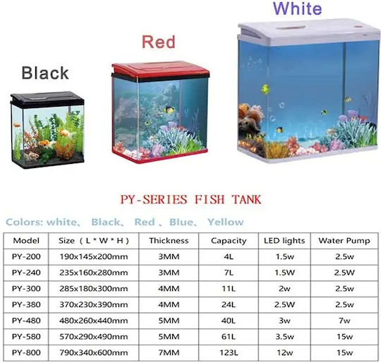 Led Fish Aquarium Capacity 61lt with Filter and 57x49x49cm Black