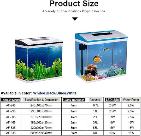Led Fish Aquarium Capacity 81lt with 61x54x54cm White