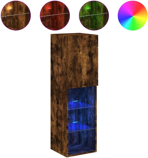 Dulap Suspendat pentru Sufragerie din Placă Aglomerată, Stejar Fumurie, cu Iluminare LED, 30,5x30x102cm