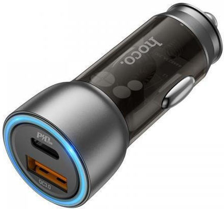 Hoco NZ8 Автомобилен Зарядно Устройство 25W Бързо Зареждане с Портове 1xUSB-A 1xType-C с Lightning Кабел Кафяв Цвят