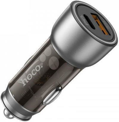 Hoco NZ8 Автомобилен Зарядно Устройство 25W Бързо Зареждане с Портове 1xUSB-A 1xType-C с Lightning Кабел Кафяв Цвят