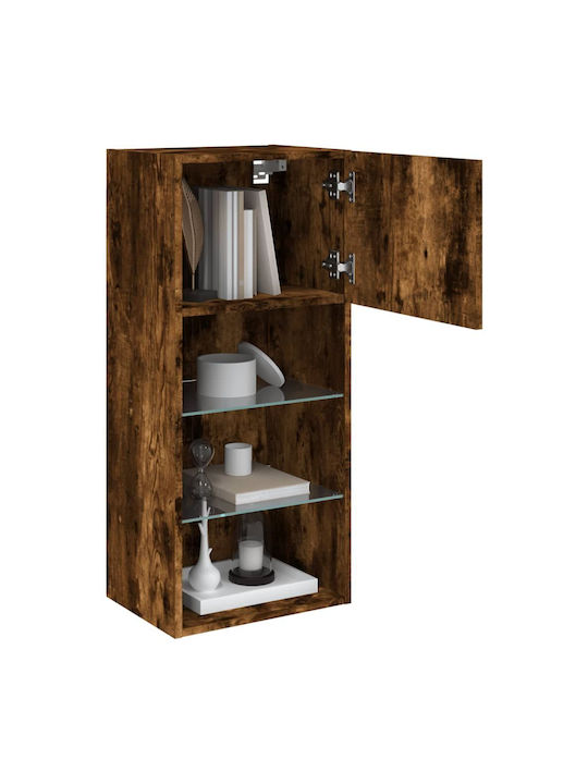 Hanging Living Room Cabinet Made of Particle Board with Lighting Smoky Oak 40.5x30x90cm