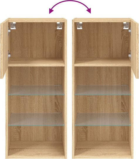 Hängeschrank fürs Wohnzimmer aus Spanplatte in Sonoma-Eiche mit LED-Beleuchtung 40.5x30x90cm