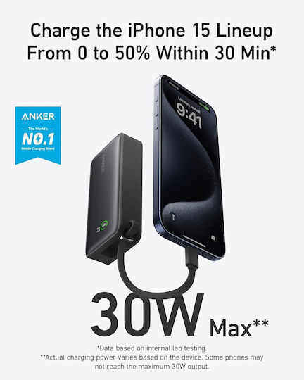 Anker Nano 545 Power Bank 10000mAh 30W με Θύρα USB-A και Θύρα USB-C Power Delivery Μαύρο