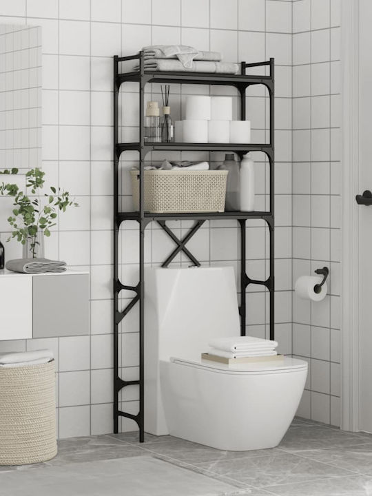 vidaXL Rafturi de baie Raft Baie Lemn cu 3 Rafturi 67x25x163cm Neagră