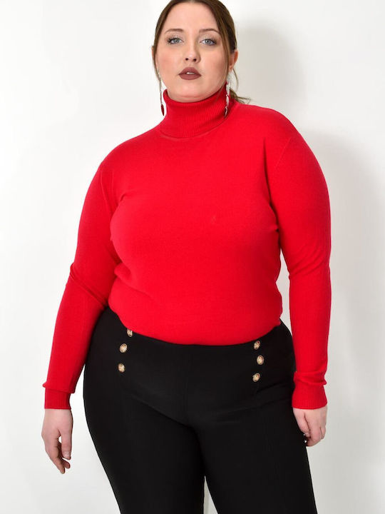 Potre Women's Long Sleeve Sweater Turtleneck Red