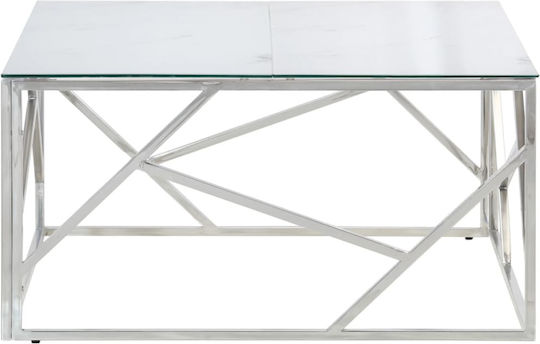 Square Central Glass Coffee Table Silver 80xWidth 80xHeight 40 cm