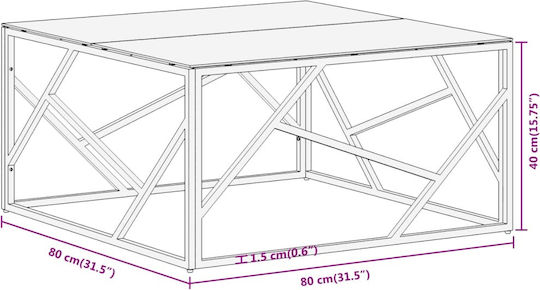 Square Central Glass Coffee Table Silver 80xWidth 80xHeight 40 cm