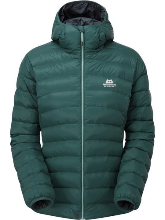 Women's Short Puffer Jacket for Winter with Hood Deep Teal