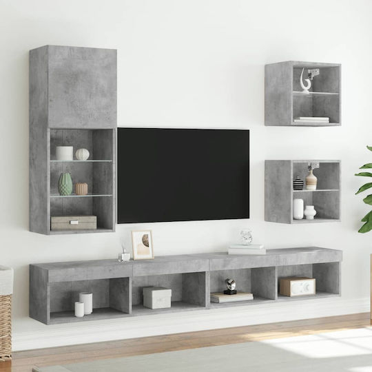 Hängeschrank fürs Wohnzimmer aus Spanplatte in Betongrau mit LED-Beleuchtung 40,5 x 30 x 102 cm