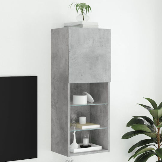 Hängeschrank fürs Wohnzimmer aus Spanplatte in Betongrau mit LED-Beleuchtung 40,5 x 30 x 102 cm