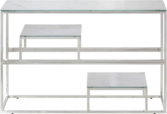Console Table Metal with Glass Surface Silver L110xW35xH70cm