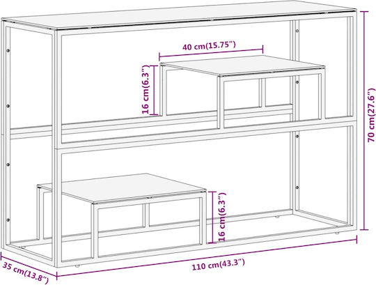 Console Table Metal with Glass Surface Silver L110xW35xH70cm