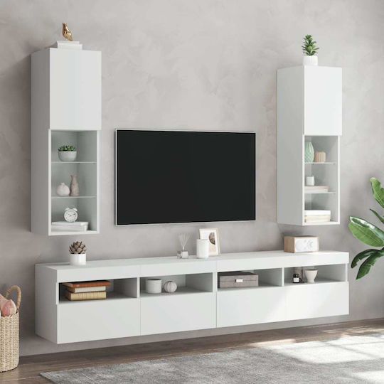 Dulap Suspendat pentru Sufragerie din Placă Aglomerată Alb cu Iluminare LED 30,5x30x102 cm