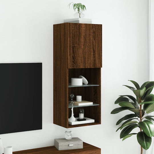 Wall-Mounted Living Room Cabinet made of Particle Board with Lighting Brown Oak 40.5x30x102cm