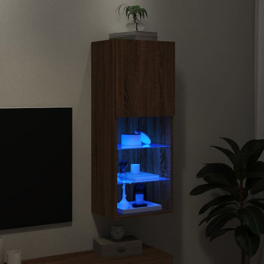 Wall-Mounted Living Room Cabinet made of Particle Board with Lighting Brown Oak 40.5x30x102cm