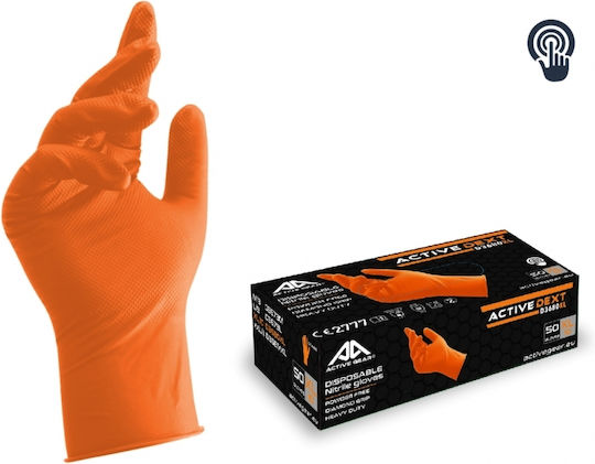 Active Gear Γάντια Νιτριλίου σε Πορτοκαλί Χρώμα 50τμχ