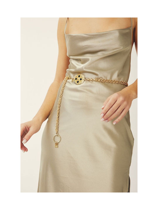 Leather Twist Wide Women's Belt Chain Gold