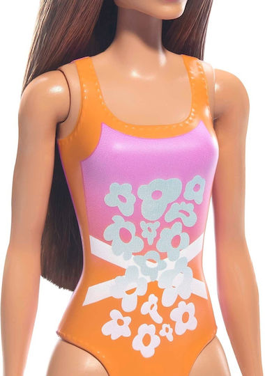 Barbie Beach & Swimsuit Doll Light Brown Hair, Wearing Tropical Pink Orange for 3+ years+ Years 29cm